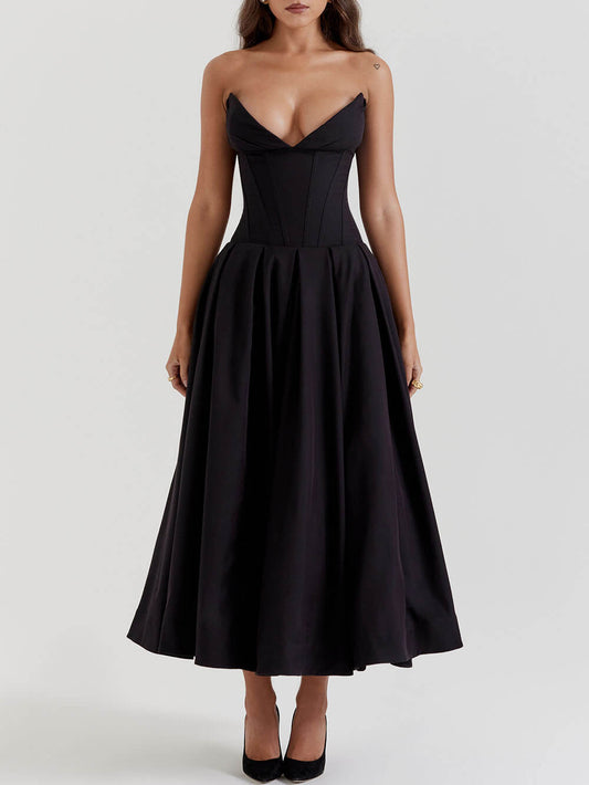 Black Strapless Stylish Midi Dress