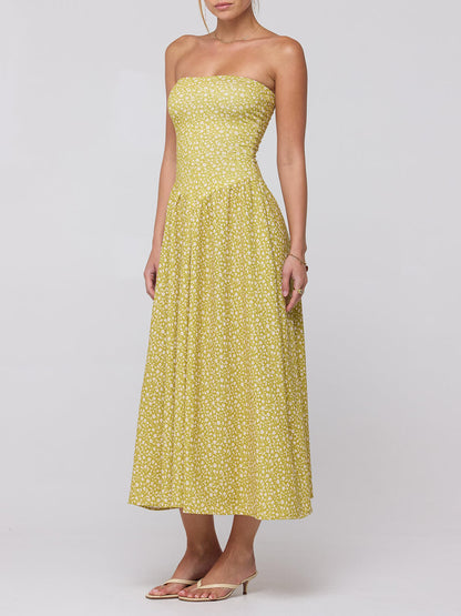 Chic Off-The-Shoulder Drop-Waist Charming Print Flowy Midi Dress