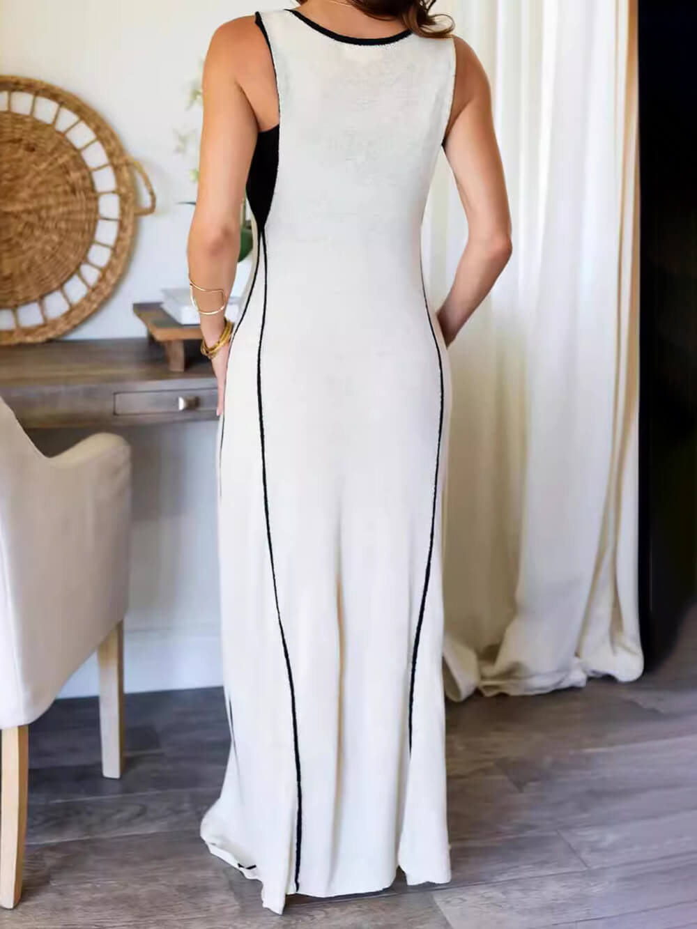 Contrast Color Self-Tie Charming Flowy Oversized Maxi Dress Dresses