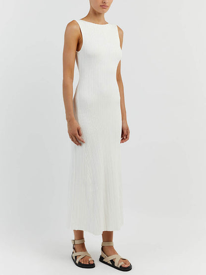 Off-White Sleeveless Stylish Midi Dress