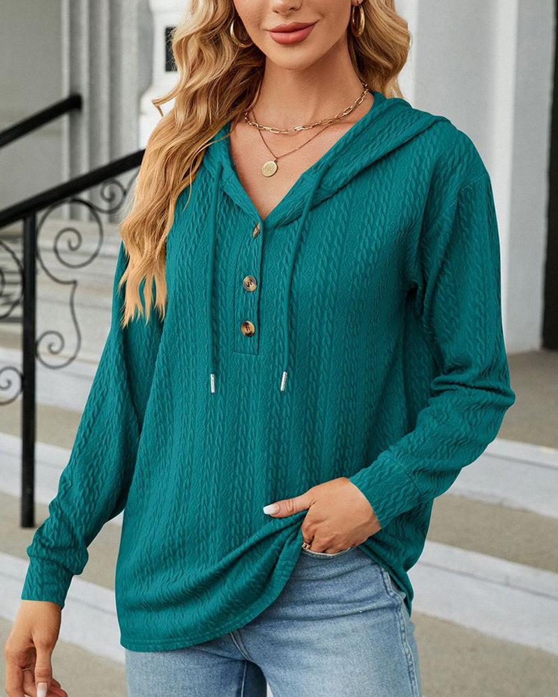 Buttoned Solid Color Hoodie