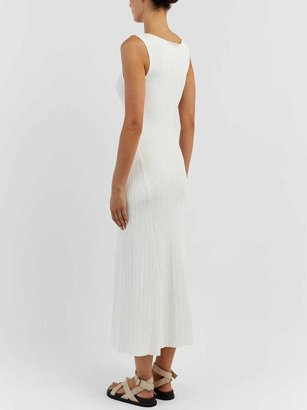 Off-White Sleeveless Stylish Midi Dress