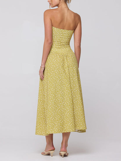 Chic Off-The-Shoulder Drop-Waist Charming Print Flowy Midi Dress