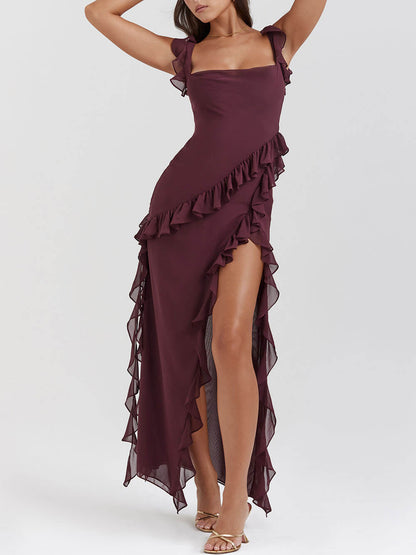 Mulberry Ruffle Stylish Maxi Dress