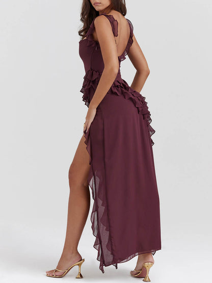 Mulberry Ruffle Stylish Maxi Dress