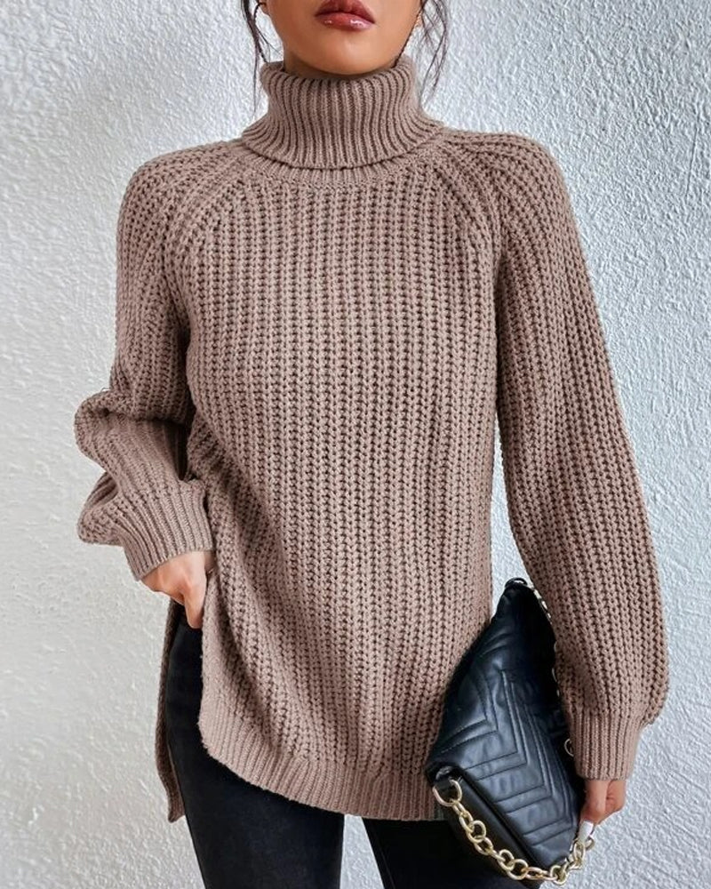 Raglan sleeve turtleneck slit sweater Khaki 2023 F/W 23BF clothes discount Pullovers Sweaters Sweaters & Cardigans Tops/Blouses