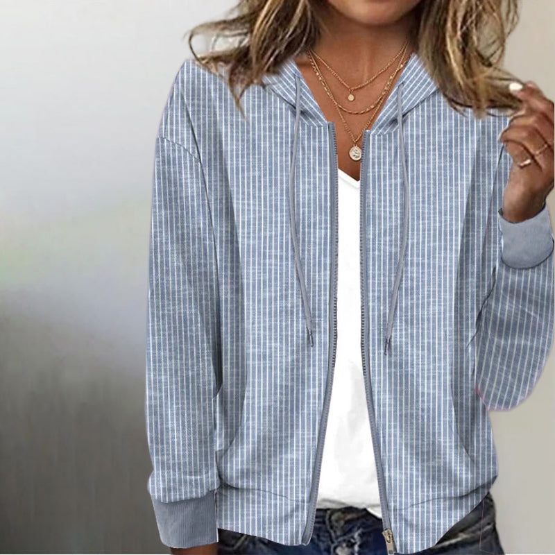 Casual Striped Hooded Jacket Blue best Best Sellings cardigan cardigans clothes Plus Size Sale tops Topseller