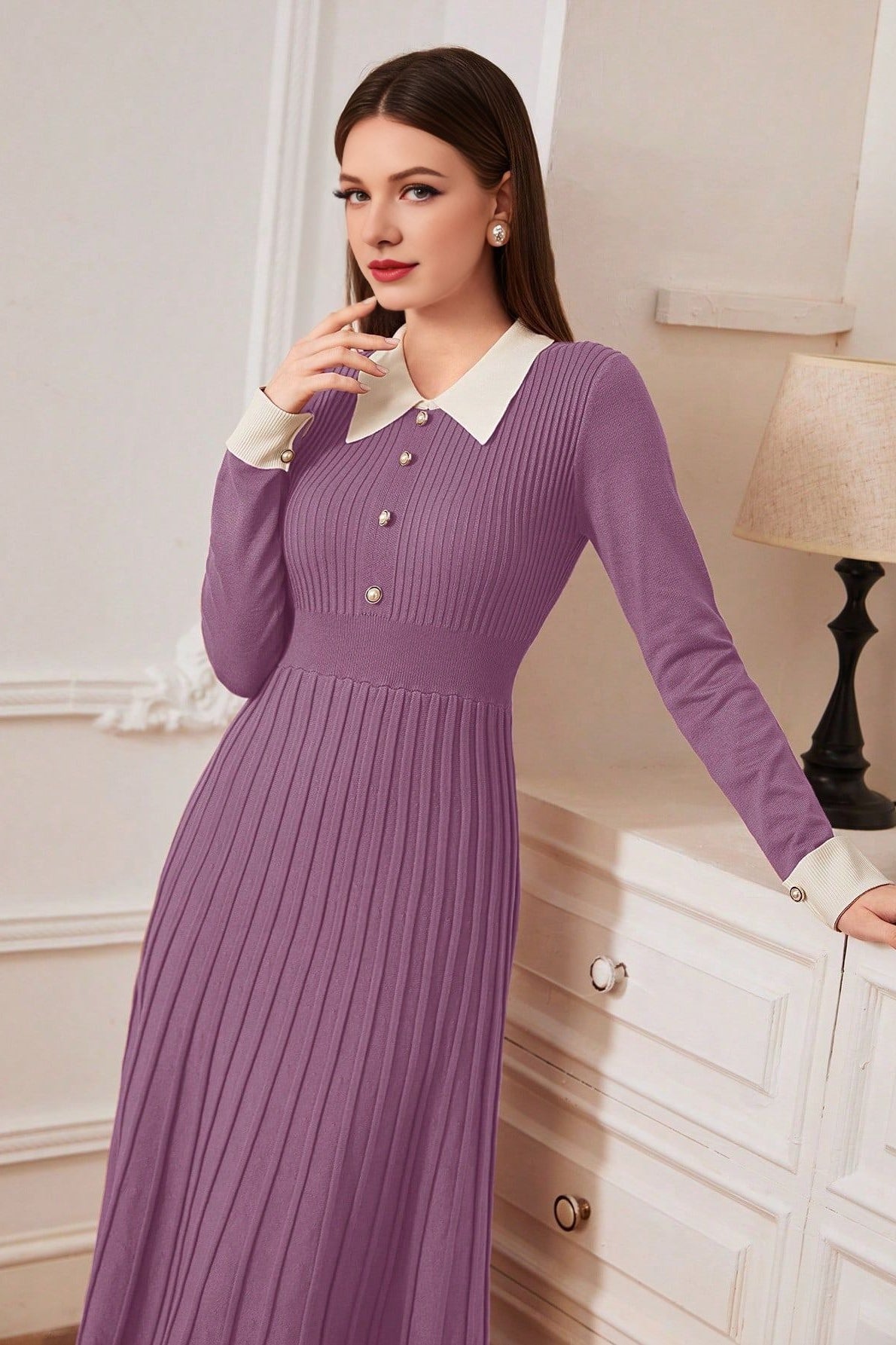 Vintage Knit A-Line Sweater Dress Purple / One Size