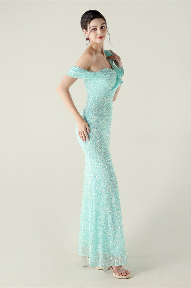 Draped One Shoulder Ruffle Formal Dress