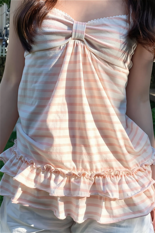 Striped Bow Front Ruffle Cami Top