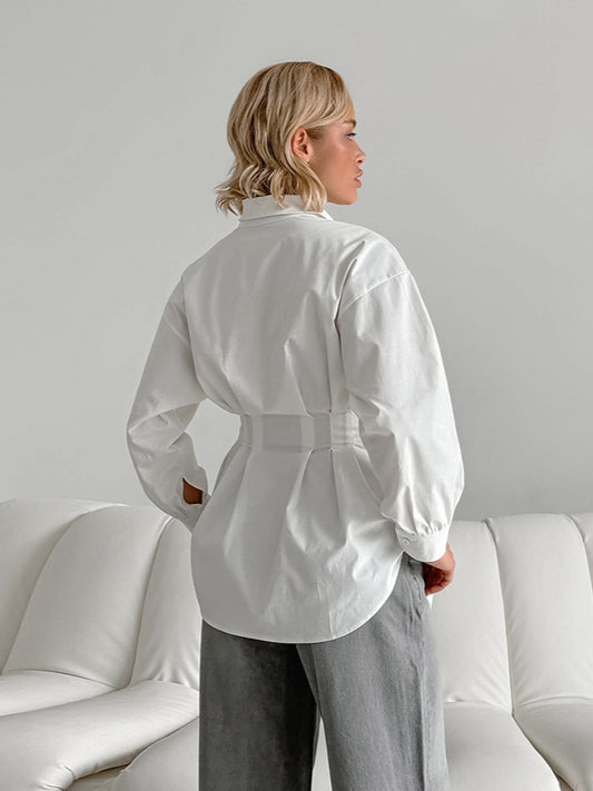 Langärmlige Bluse mit Taillenband im French Chic