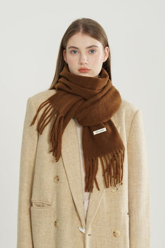 Solid Woven Fringe Wool Blend Scarf