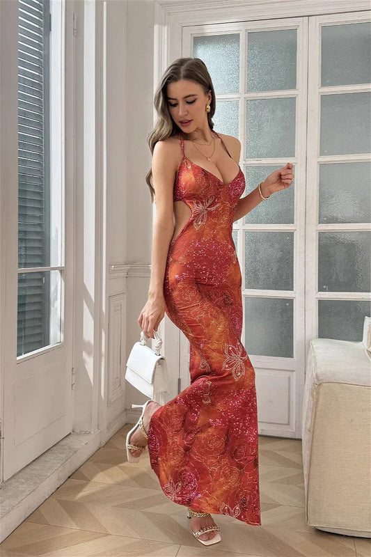 Vintage bedrucktes Blumenkleid mit Schnürung