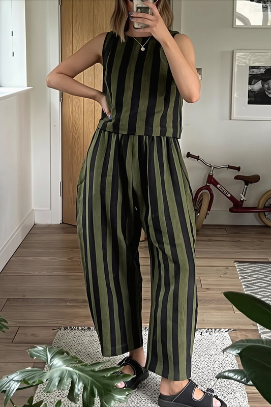 Striped Sleeveless Tapered Pants Set