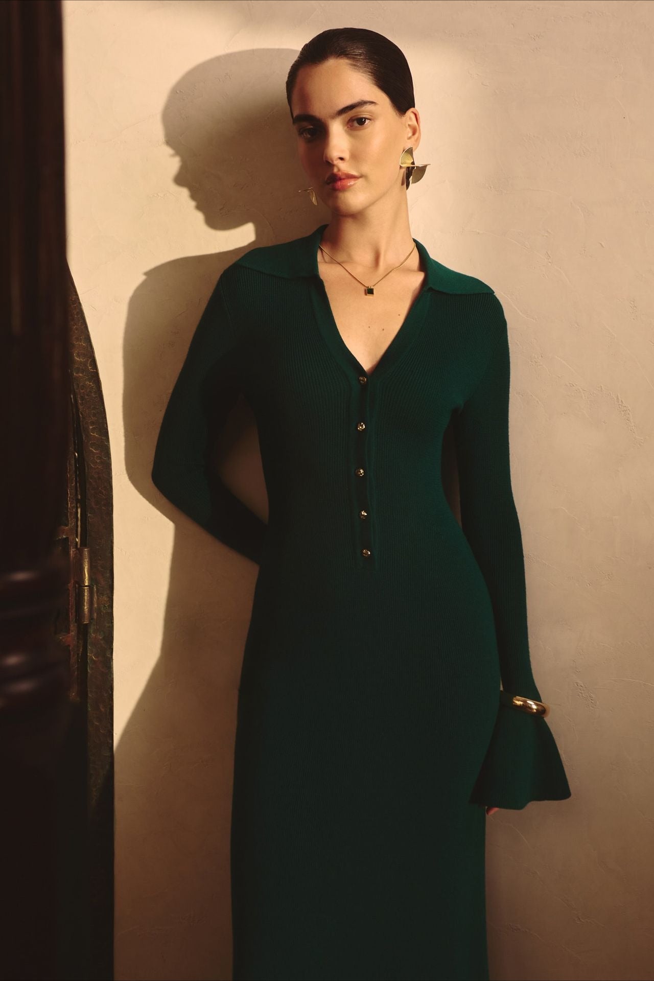 Elegant Collared Knit Sweater Dress