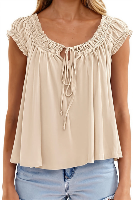 Ruffle Trim Tie-Front Peplum Blouse