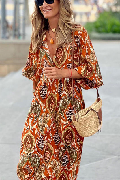 Print Drape Graceful Maxi Dress