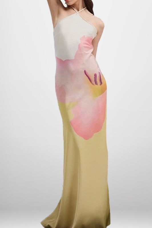 Rückenfreies, figurbetontes Maxikleid mit Blumenmuster