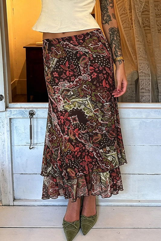 Paisley Low Waist Mermaid Midi Skirt