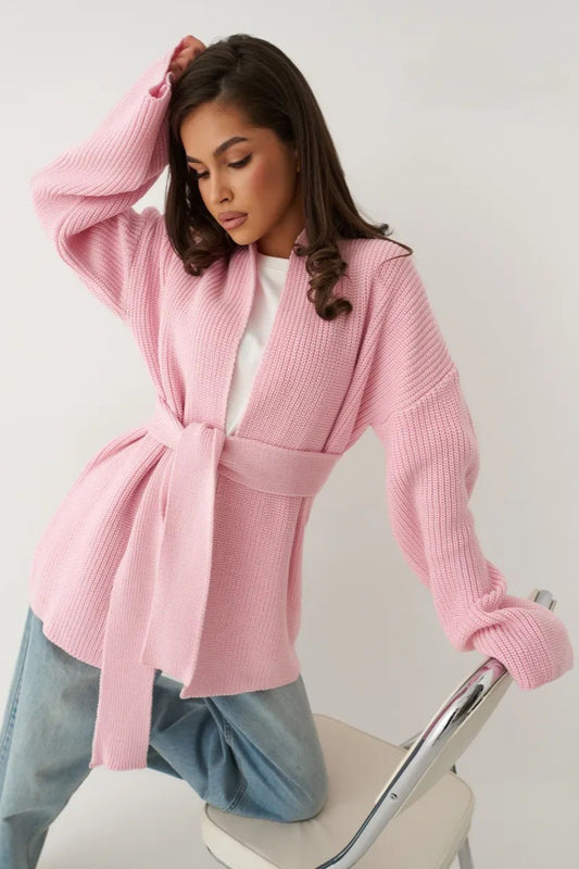 Relaxed Cozy Tie Waist Knit Cardigan