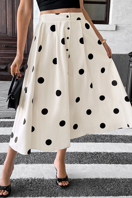 Polka Dot Elastic Waist Skirt