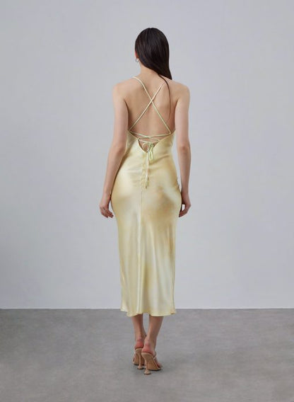 90s Forever Cowl Neck Graceful Maxi Silk Slip Dress