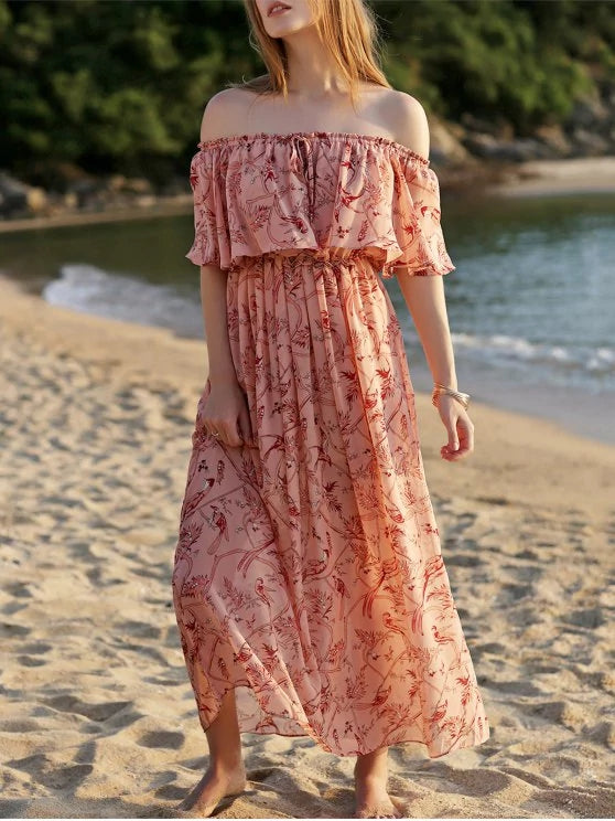 Off The Shoulder Floral Maxi Dress for the Beach