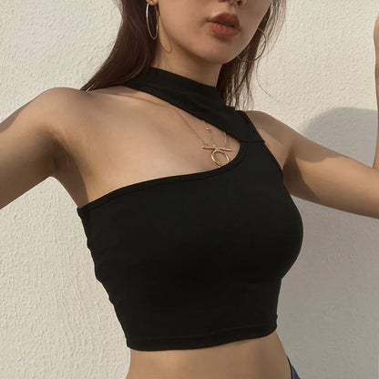 Summer Sleeveless Slim Black Tanks Crop Top