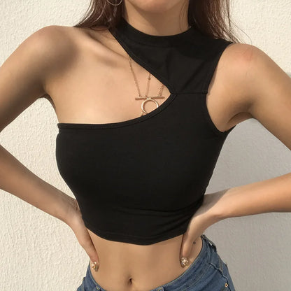 Summer Sleeveless Slim Black Tanks Crop Top