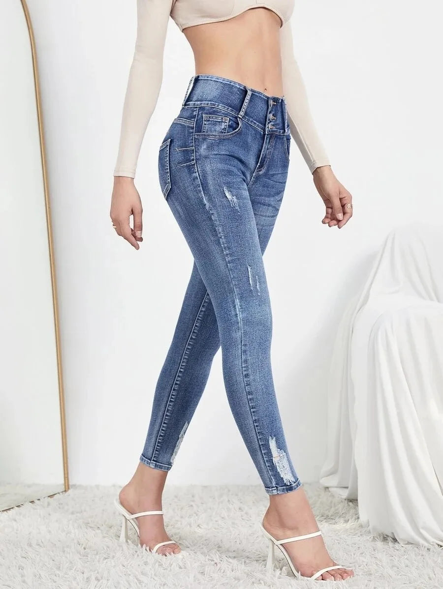 Autumn Stretch Ripped Fashion Casual Skinny Slim Denim Pencil Jean