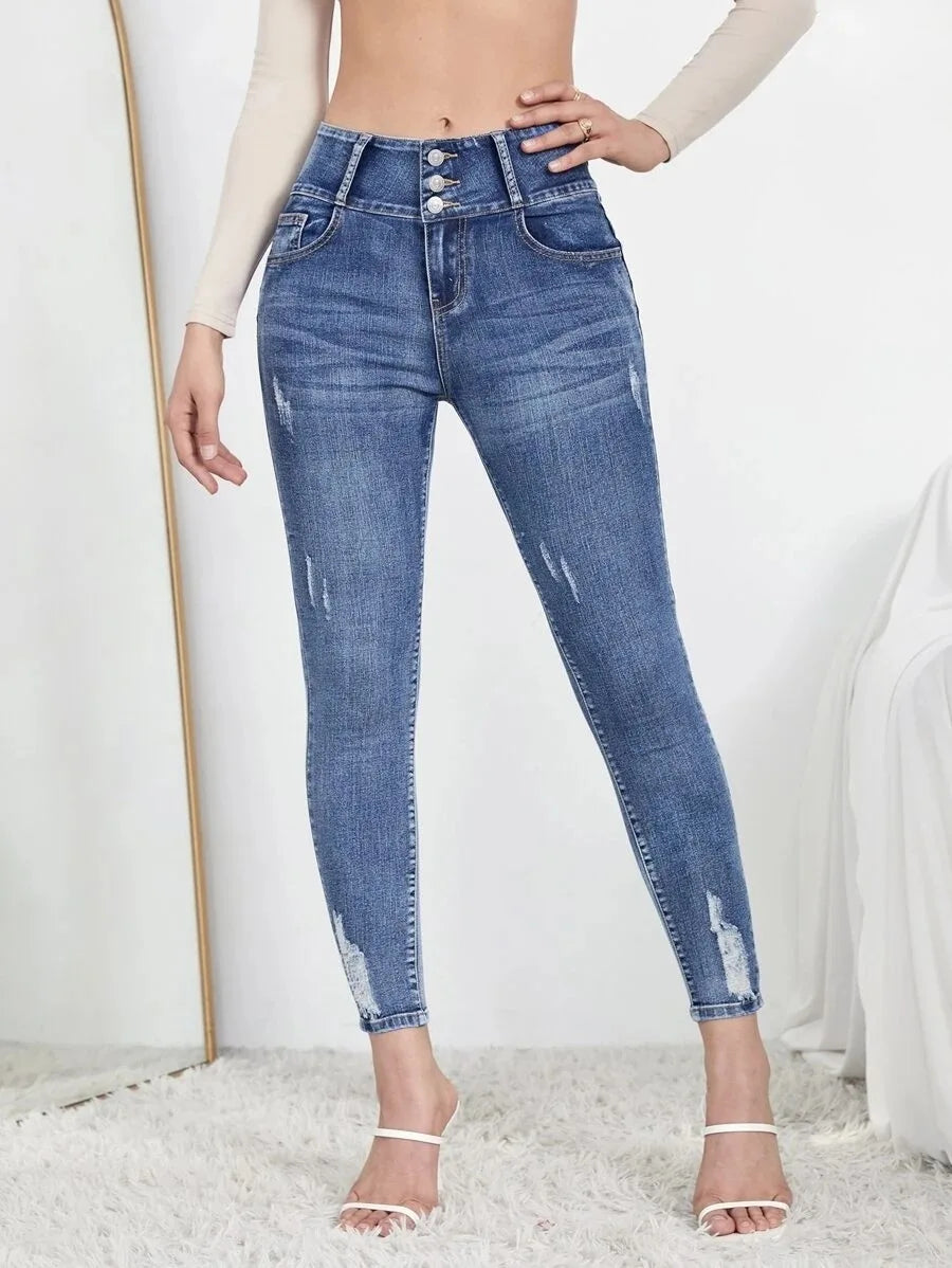 Autumn Stretch Ripped Fashion Casual Skinny Slim Denim Pencil Jean