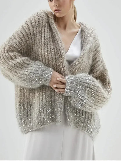 Glitter Hooded Long Sleeve Cardigan