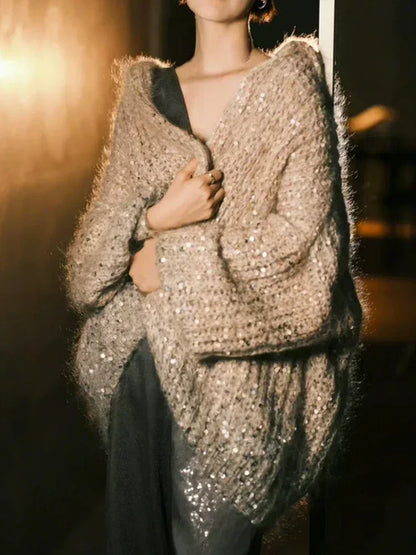 Glitter Hooded Long Sleeve Cardigan