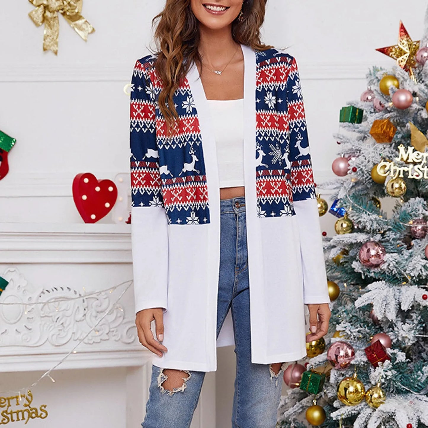 Casual Long Sleeve New Year Ladies Cardigan Christmas Sweater