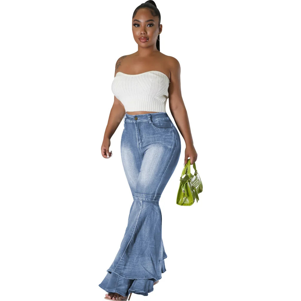 2024 Fashion High Waist Flare Casual Stretch Skinny Streetwear Denim Bellbottoms Jean