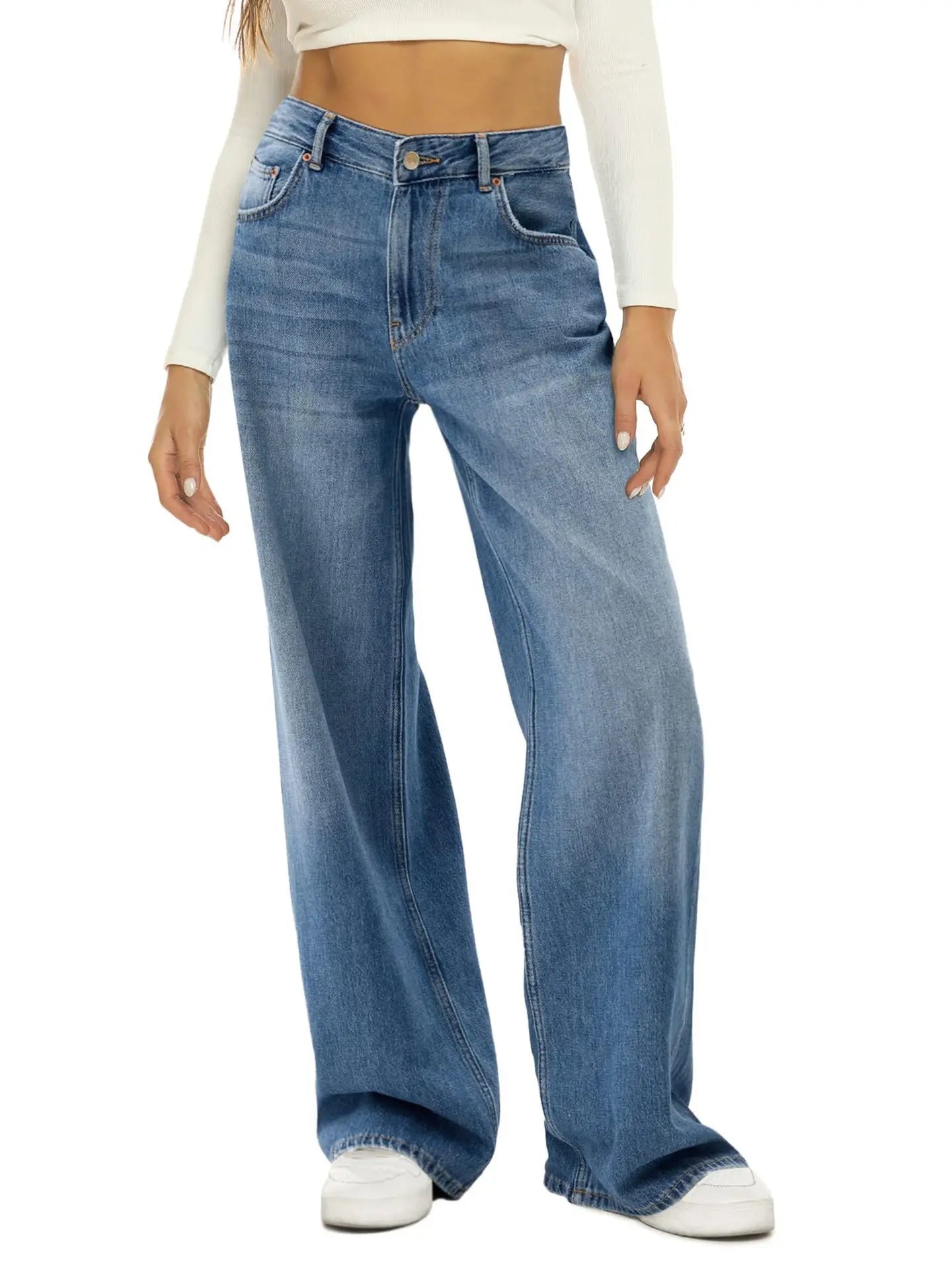 Vintage High Waist Wide Leg Blue Baggy Streetwear Harajuku Straight Fashionable Casual Elegant Stylish Jean
