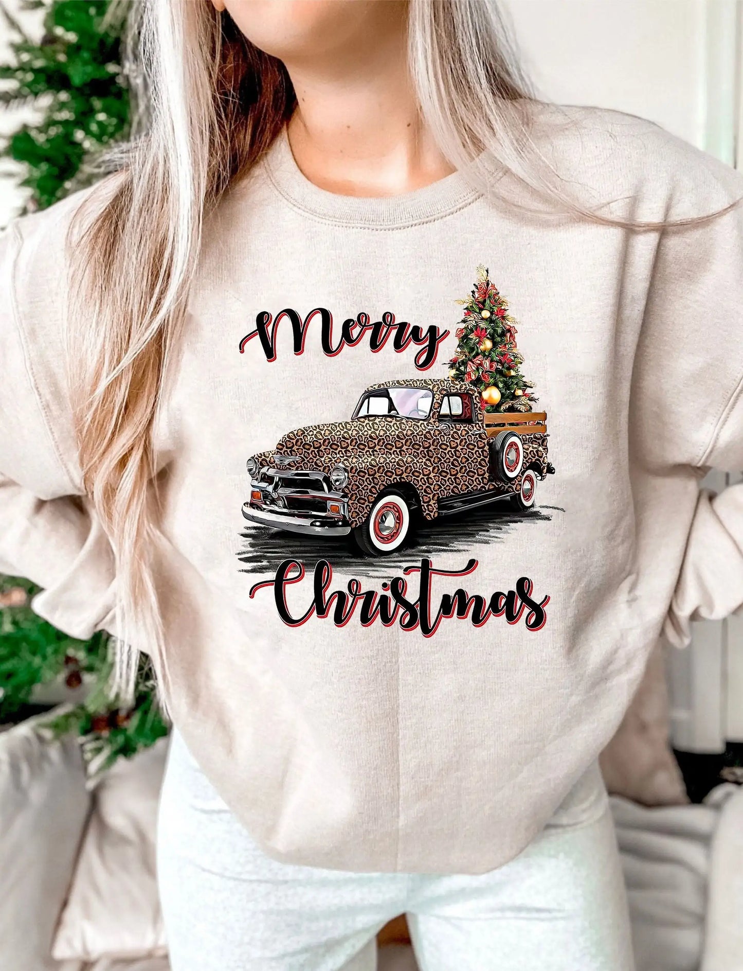 Hot Vintage Leopard Truck Gothic Popular All-match Christmas Hoodie