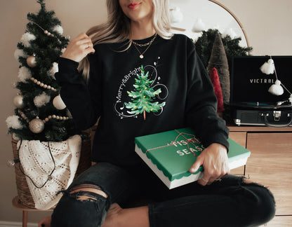 Hot Sale Merry Bright Light Tree Girl Holiday Christmas Hoodie