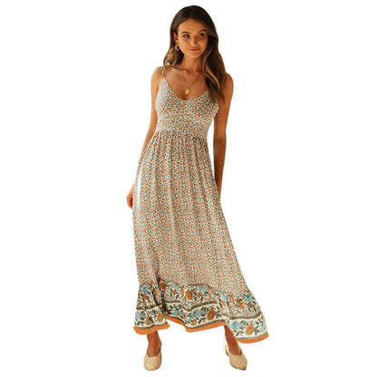 Elegant Floral V-Neck Sleeveless Boho Dress