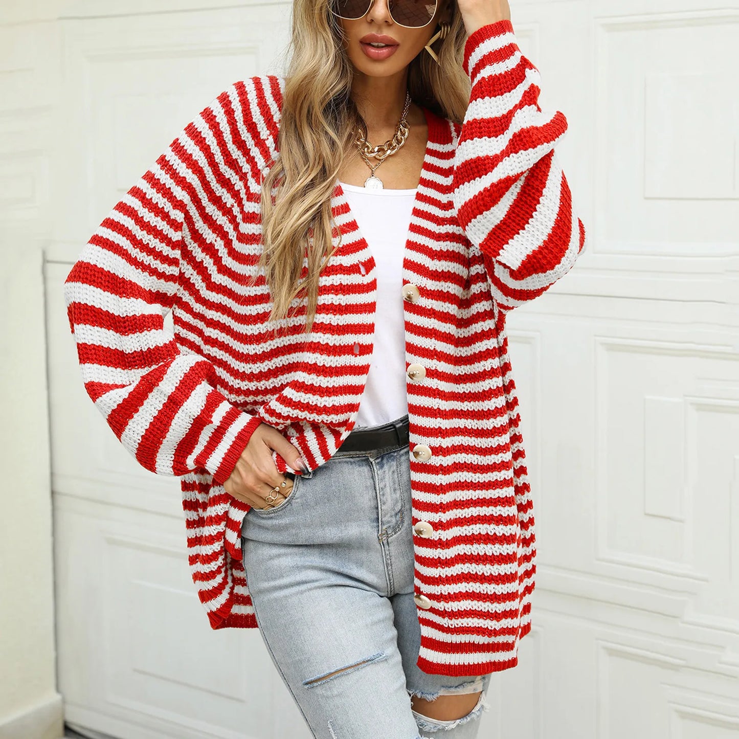 Autumn Winter Warm Casual Knitted Long Sleeve Cardigan Christmas Sweater