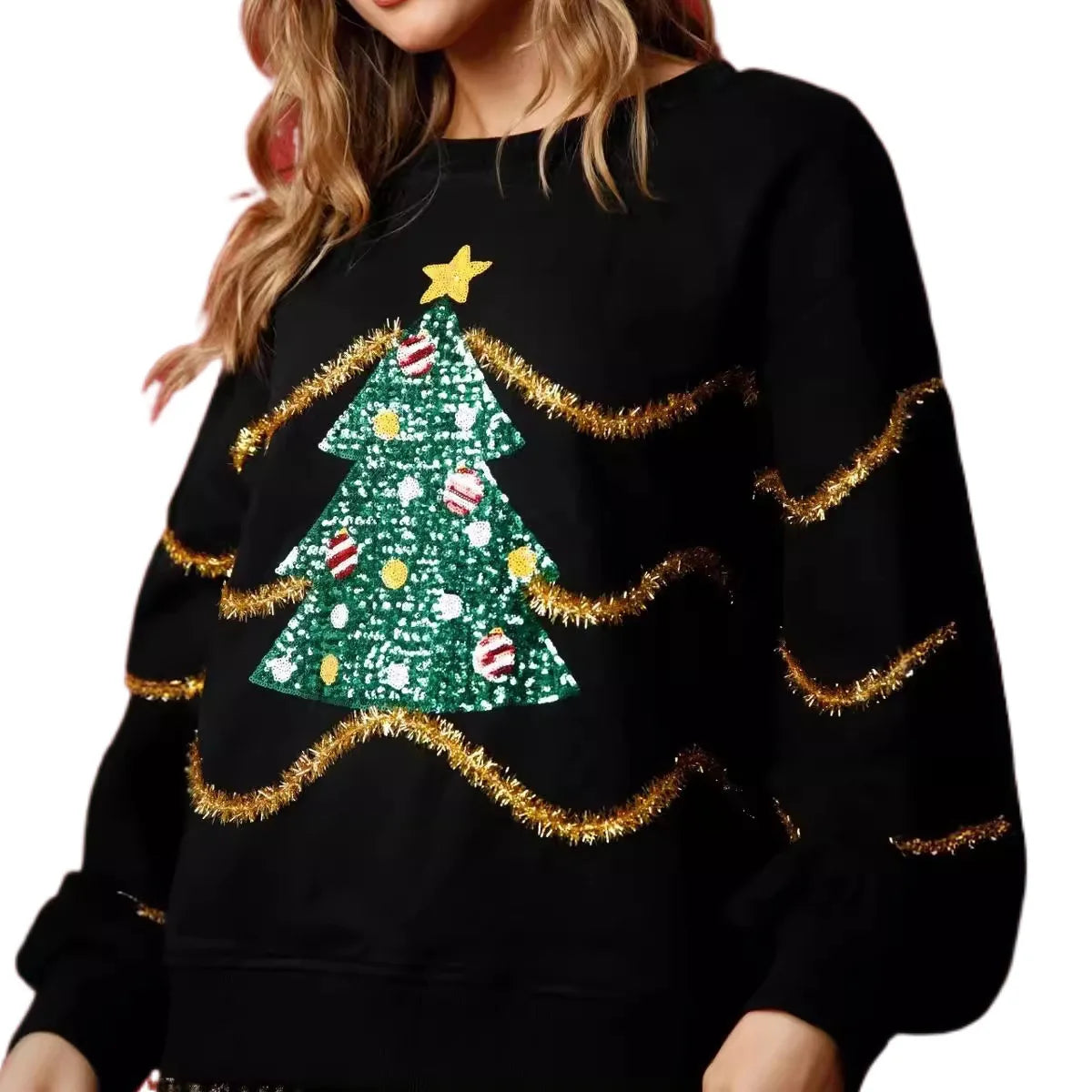 Autumn New Christmas Sequins Stripes Long Sleeve Casual Christmas Sweater