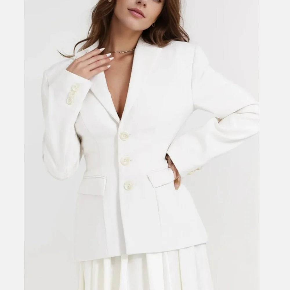 Autumn Single-Breasted Buttons Slim Waist Retro Shoulder Full Sleeve Blazer