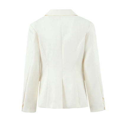 Autumn Single-Breasted Buttons Slim Waist Retro Shoulder Full Sleeve Blazer