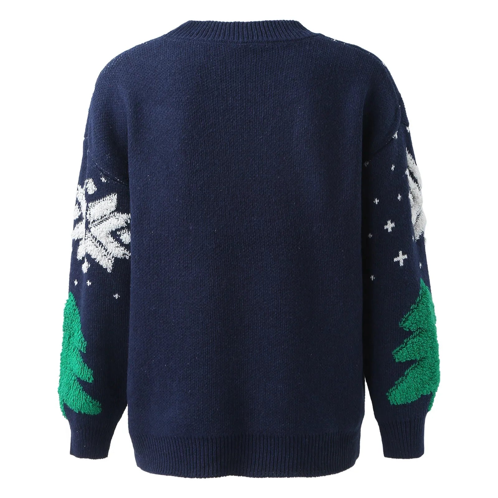 Autumn Winter Knitted Spliced Vintage Loose Round Neck Long Sleeve Christmas Sweater Sweaters-L