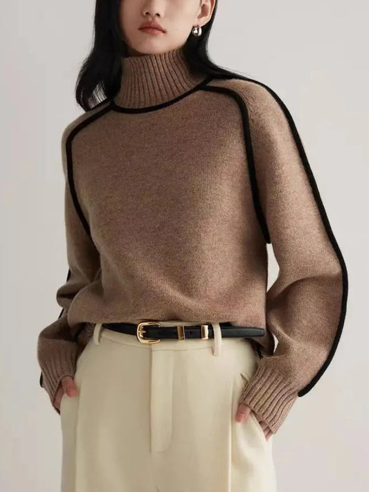 Elegant  Half High Collar  Splicing Sweater