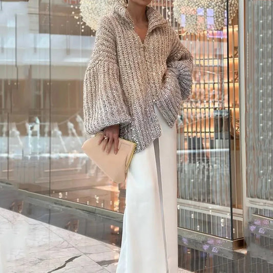 Sequin V-neck Sweater Cardigan