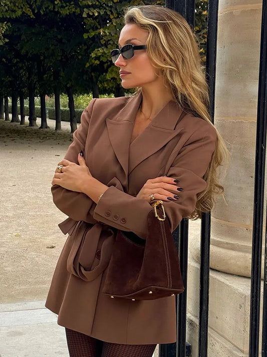 Brown Elegant Single Breasted Suit Coat