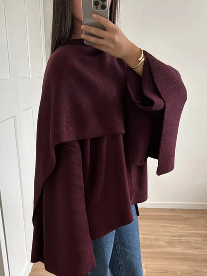 Burgundy Scarf Collar Wool Coat