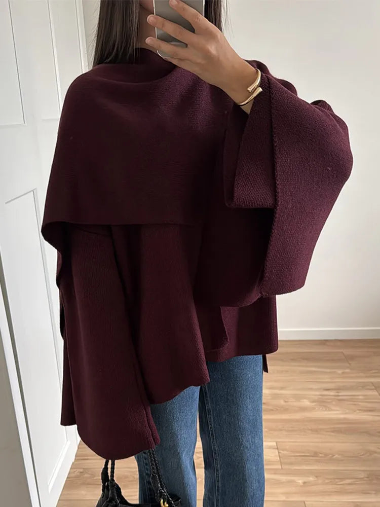 Burgundy Scarf Collar Wool Coat