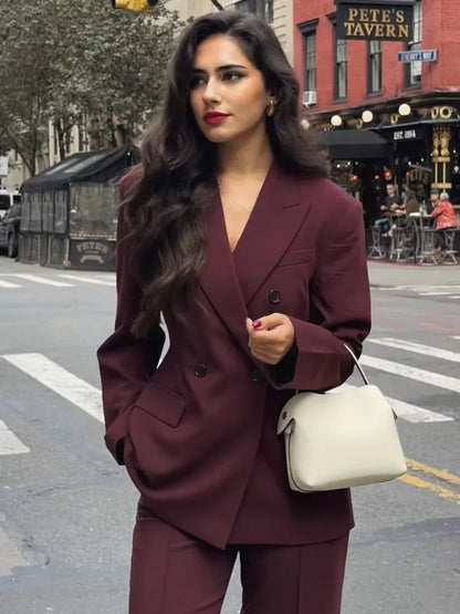 Burgundy Double Breasted Blazer Coat